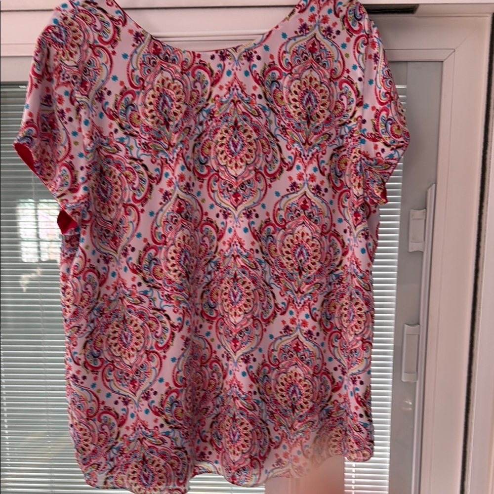 Source Unknown Pink and Red Flutter Sleeve Blouse